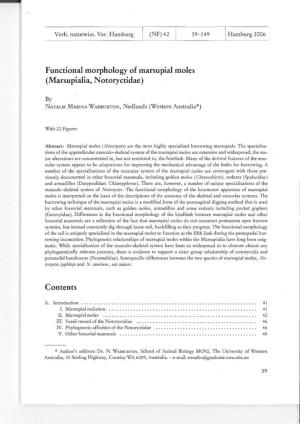 Functional Morphology of Marsupial Moles ( Marsupialia, N Otoryctidae) Contents