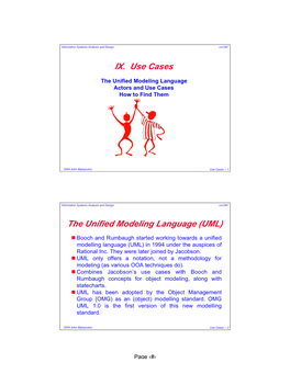 IX. Use Cases the Unified Modeling Language (UML)