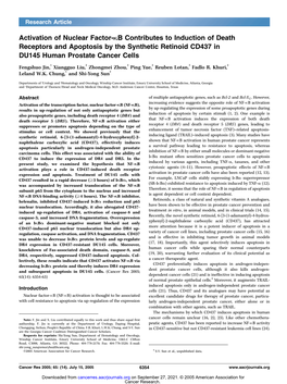 Activation of Nuclear Factor-KB Contributes to Induction of Death Receptors and Apoptosis by the Synthetic Retinoid CD437 in DU145 Human Prostate Cancer Cells