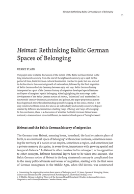 Heimat: Rethinking Baltic German Spaces of Belonging 55