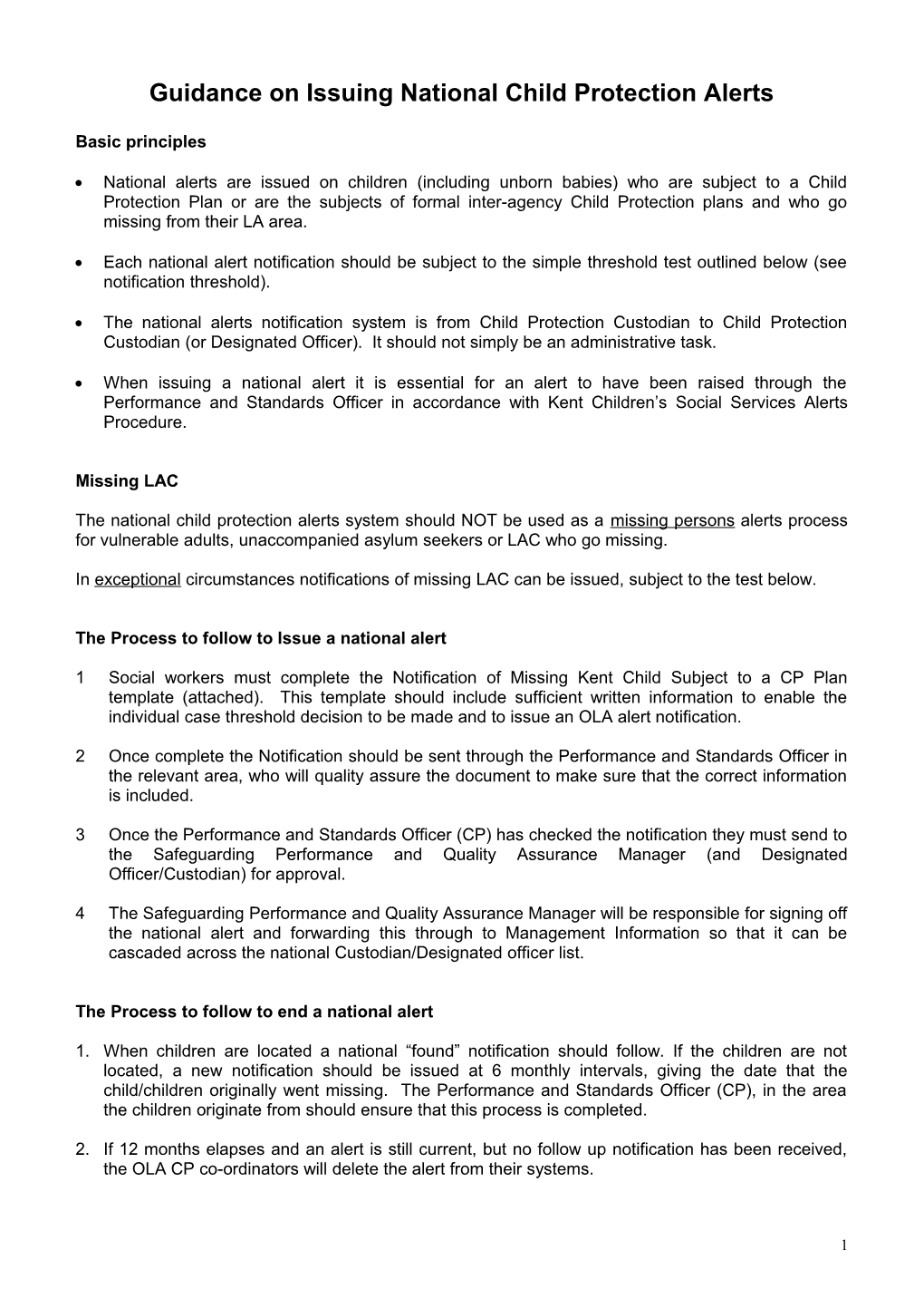 Guidance on Issuing National Child Protection Alerts