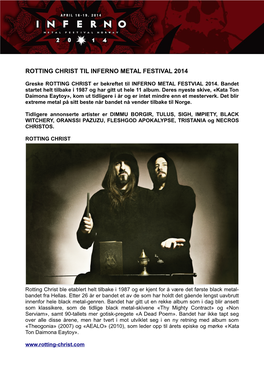 Rotting Christ Til Inferno Metal Festival 2014