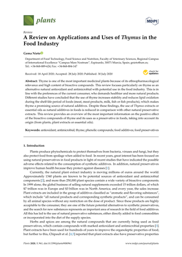 A Review on Applications and Uses of Thymus in the Food Industry