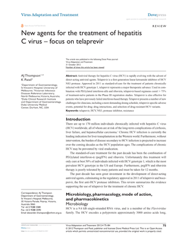 New Agents for the Treatment of Hepatitis C Virus – Focus on Telaprevir