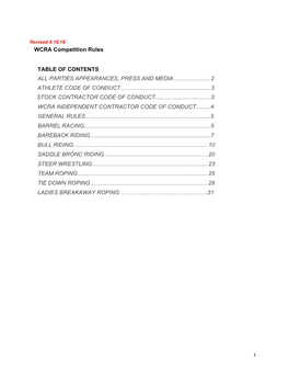 WCRA Competition Rules TABLE of CONTENTS ALL PARTIES APPEARANCES, PRESS and MEDIA ...2 ATHLETE CODE of COND