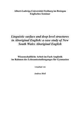Linguistic Surface and Deep Level Structures in Aboriginal English: a Case Study of New South Wales Aboriginal English