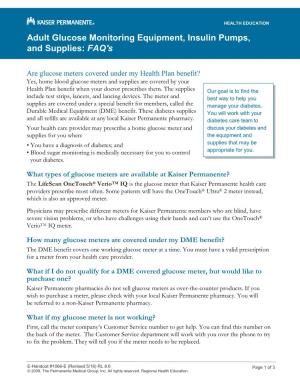 Adult Glucose Monitoring Equipment, Insulin Pumps, and Supplies: FAQ's