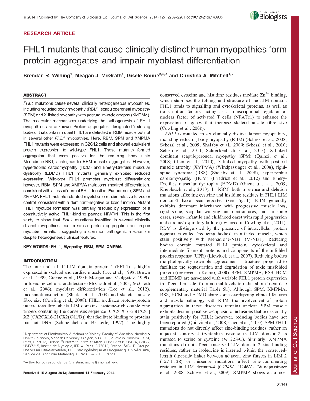 FHL1 Mutants That Cause Clinically Distinct Human Myopathies Form