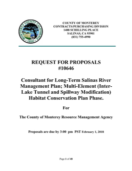 Long-Term Salinas River Management Plan; Multi-Element (Inter- Lake Tunnel and Spillway Modification) Habitat Conservation Plan Phase