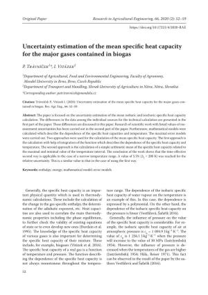 Uncertainty Estimation of the Mean Specific Heat Capacity for the Major Gases Contained in Biogas