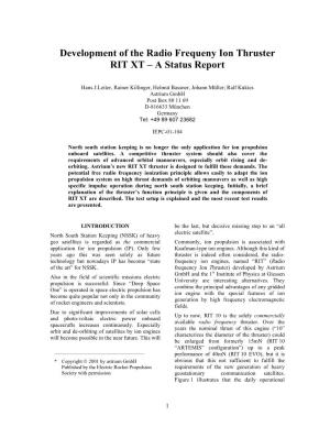 Development of the Radio Frequency Ion Thruster RIT XT