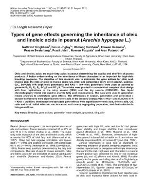 Types of Gene Effects Governing the Inheritance of Oleic and Linoleic Acids in Peanut (Arachis Hypogaea L.)