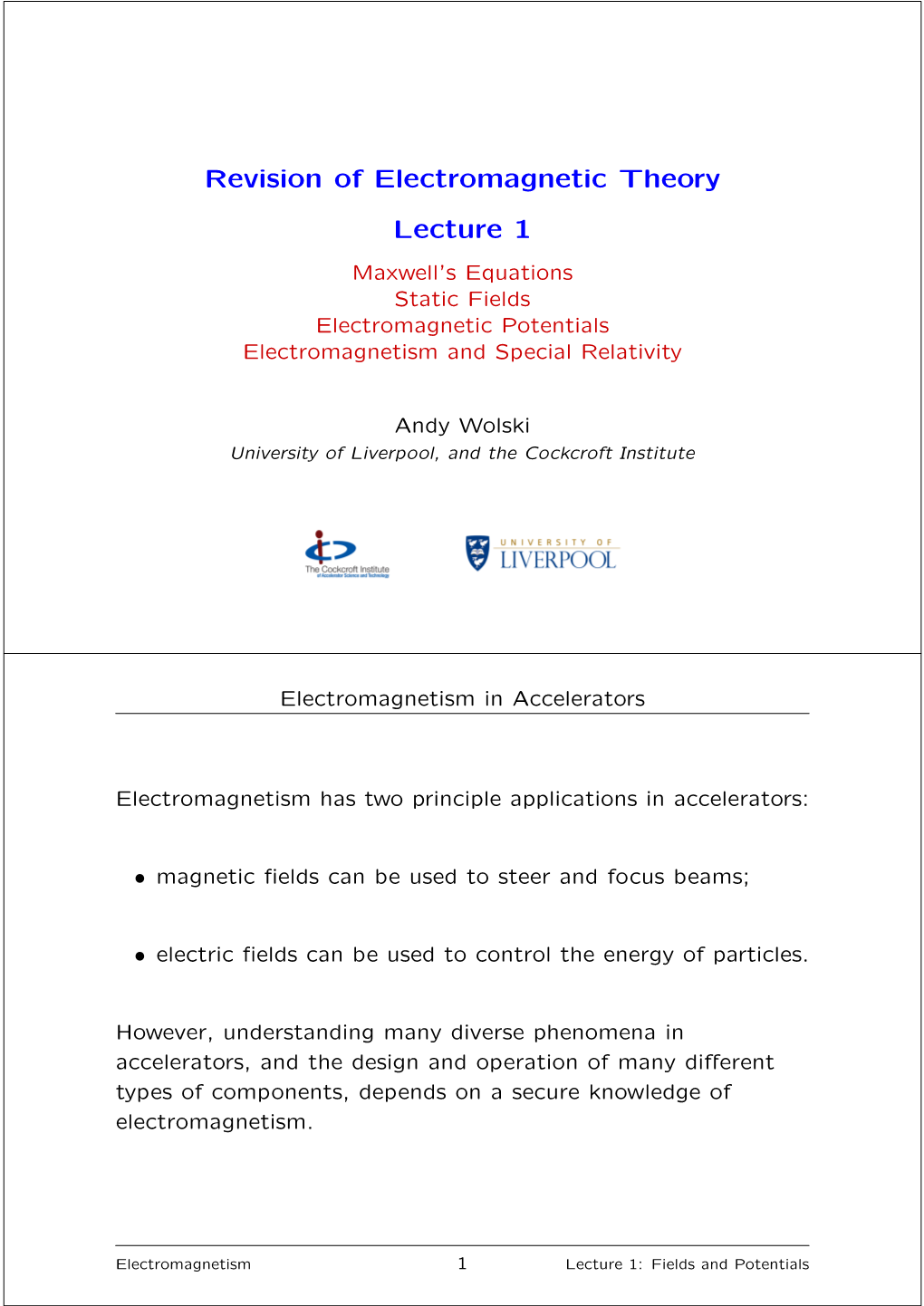 Revision Of Electromagnetic Theory Lecture 1 Maxwell’S Equations Static ...