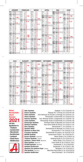 Welser Bereitschafts- Dienst- Kalender Mit Den Apotheken In