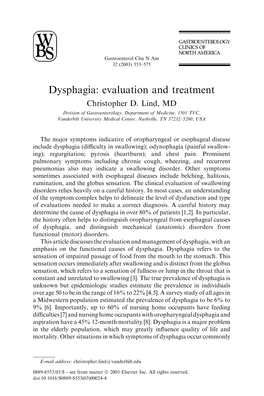 Dysphagia: Evaluation and Treatment Christopher D