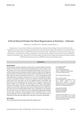 A Novel Natural Product for Bone Regeneration in Dentistry - a Review