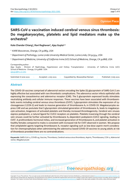 SARS-Cov-2 Vaccination Induced Cerebral Venous Sinus Thrombosis: Do Megakaryocytes, Platelets and Lipid Mediators Make up the Orchestra?