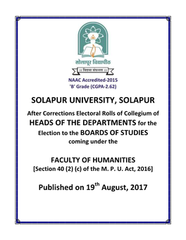 After Corrections Electoral Rolls of Collegium of HEADS of the DEPARTMENTS for the Election to the BOARDS of STUDIES Coming Under The