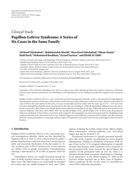 Clinical Study Papillon-Lef`Evre Syndrome: a Series of Six Cases in the Same Family