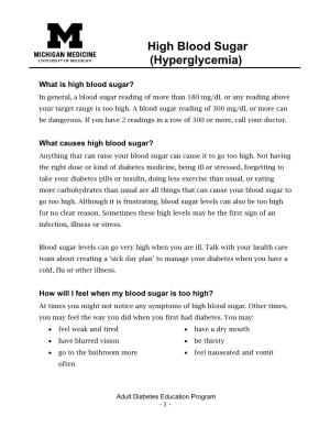 High Blood Sugar (Hyperglycemia)