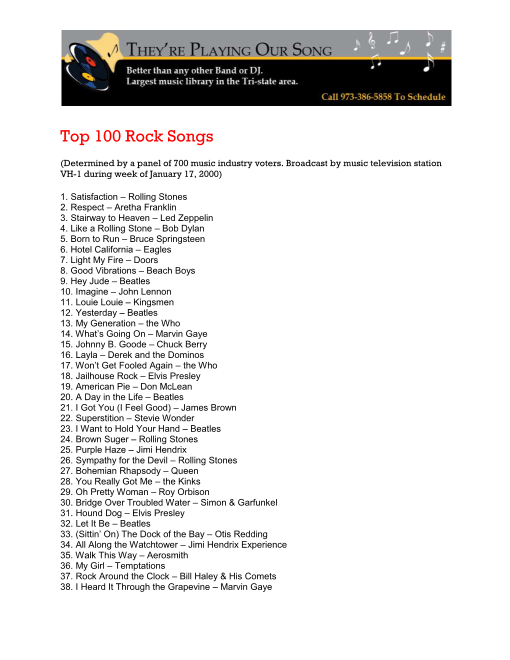 Top 100 Rock Songs