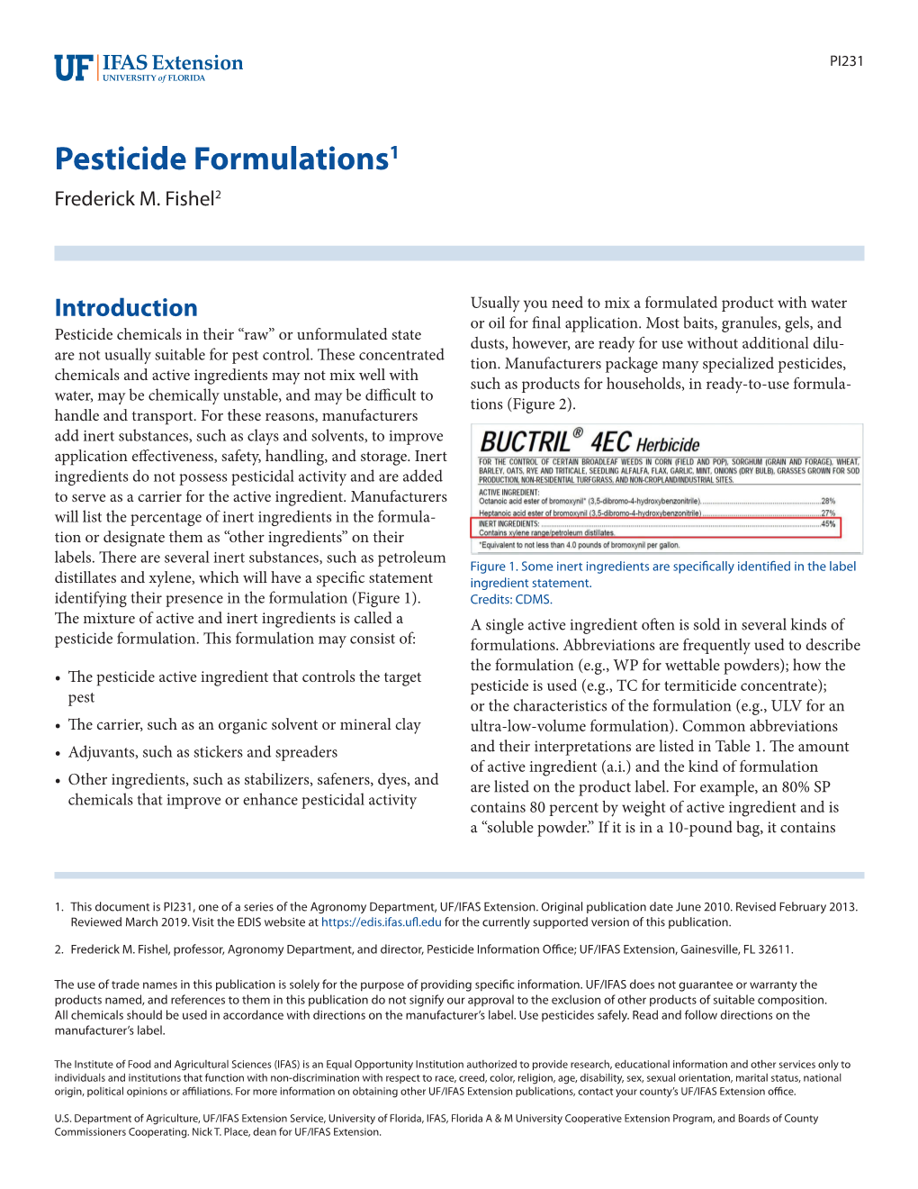 Pesticide Formulations1 Frederick M