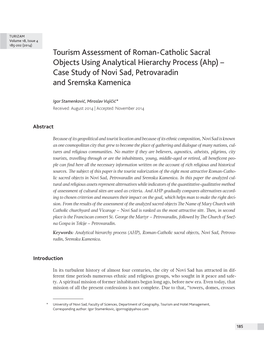 Tourism Assessment of Roman-Catholic Sacral Objects Using Analytical Hierarchy Process (Ahp) – Case Study of Novi Sad, Petrovaradin and Sremska Kamenica