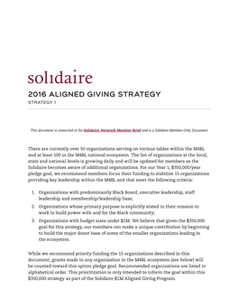 2016 Aligned Giving Strategy Strategy 1