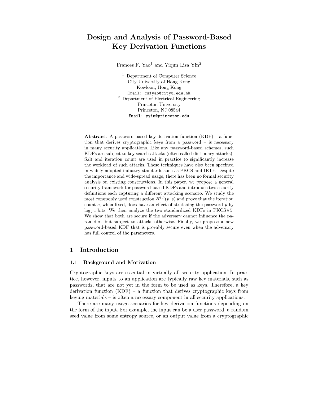 Design and Analysis of Password-Based Key Derivation Functions