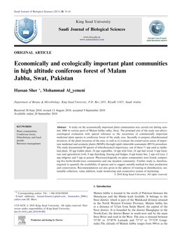 Economically and Ecologically Important Plant Communities in High Altitude Coniferous Forest of Malam Jabba, Swat, Pakistan