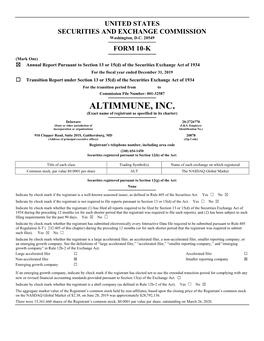 ALTIMMUNE, INC. (Exact Name of Registrant As Specified in Its Charter)