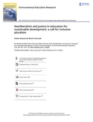 Neoliberalism and Justice in Education for Sustainable Development: a Call for Inclusive Pluralism
