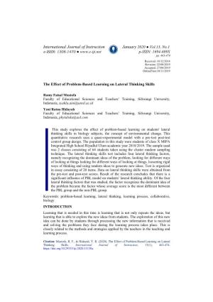 The Effect of Problem-Based Learning on Lateral Thinking Skills. International Journal of Instruction, 13(1), 463-474