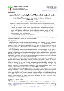 A Checklist of Succulent Plants of Ahmedabad, Gujarat, India