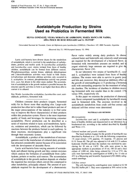 Acetaldehyde Production by Strains Used As Probiotics in Fermented Milk