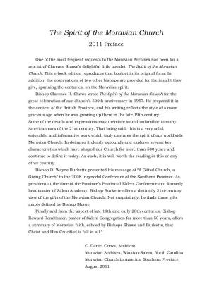 The Spirit of the Moravian Church 2011 Preface