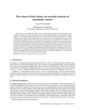 The Value of Irish Schwa: an Acoustic Analysis of Epenthetic Vowels