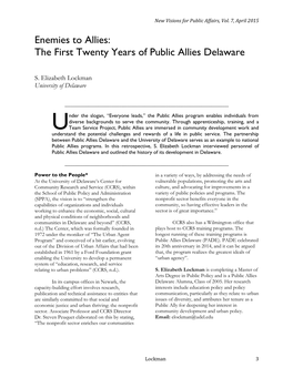 Enemies to Allies: the First Twenty Years of Public Allies Delaware