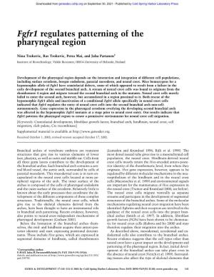 Fgfr1 Regulates Patterning of the Pharyngeal Region
