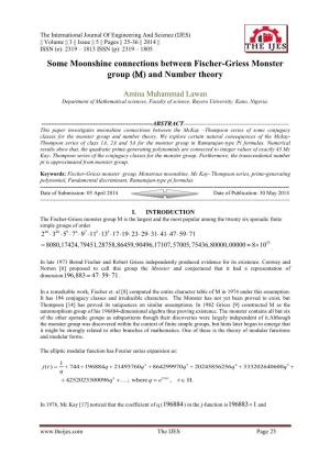 Some Moonshine Connections Between Fischer-Griess Monster Group () and Number Theory