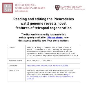 Pleurodeles Waltl Genome Reveals Novel Features of Tetrapod Regeneration