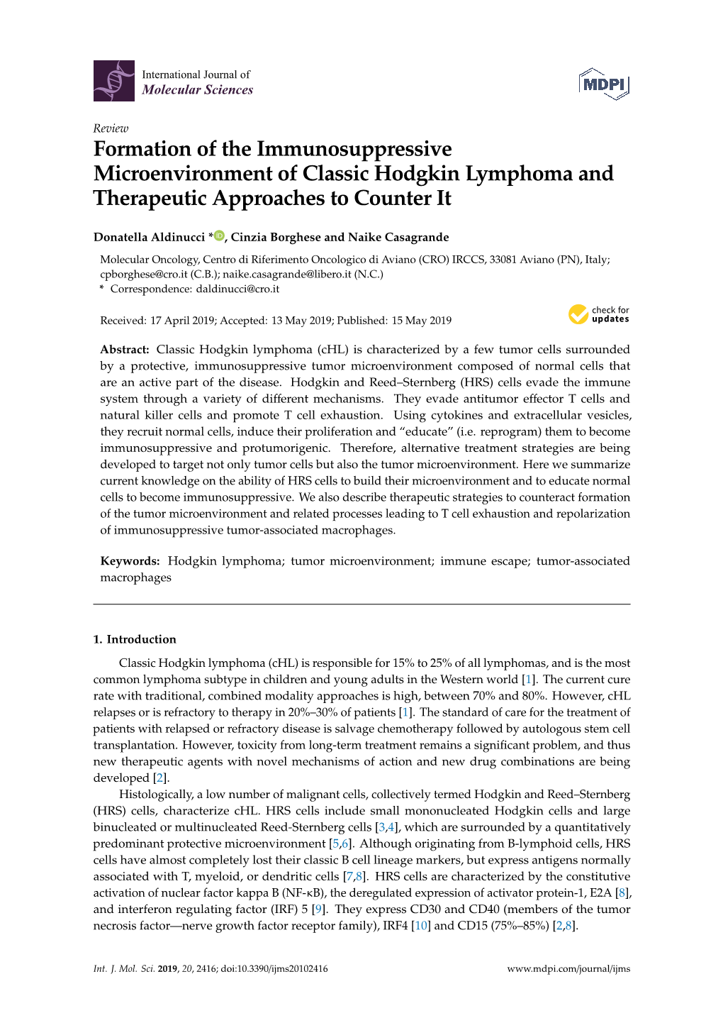 Formation of the Immunosuppressive Microenvironment of Classic Hodgkin Lymphoma and Therapeutic Approaches to Counter It