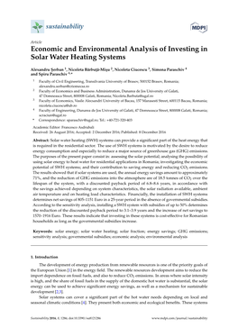 Economic and Environmental Analysis of Investing in Solar Water Heating Systems