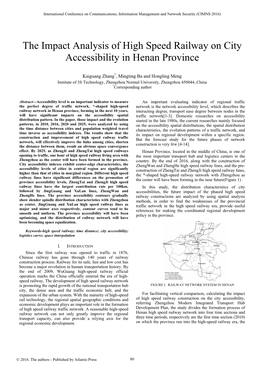 The Impact Analysis of High Speed Railway on City Accessibility in Henan Province