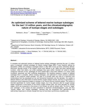 An Optimized Scheme of Lettered Marine Isotope Substages for the Last 1.0 Million Years, and the Climatostratigraphic Nature of Isotope Stages and Substages