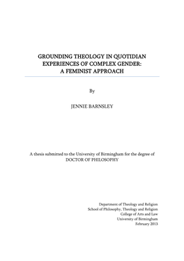 Grounding Theology in Quotidian Experiences of Complex Gender: a Feminist Approach