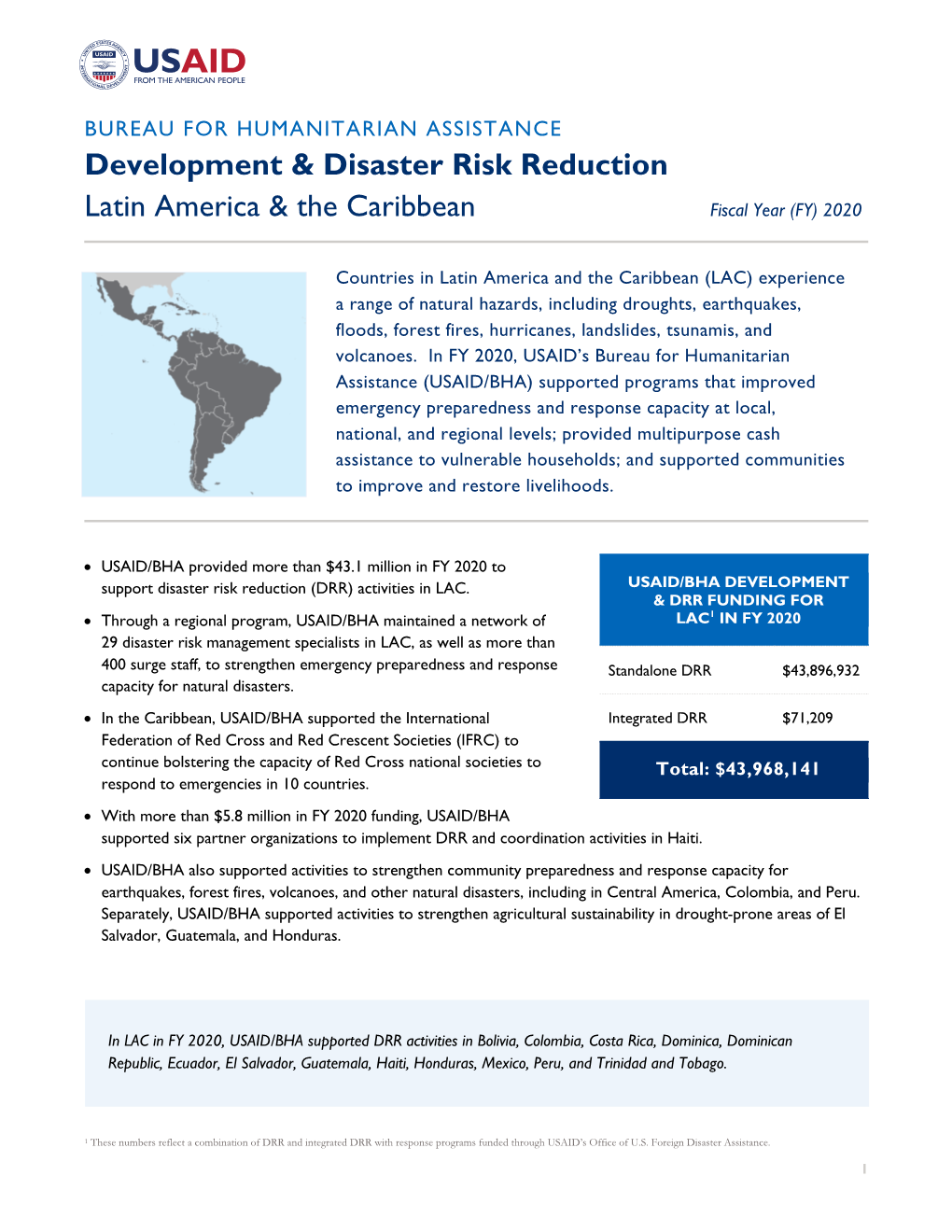 2020 09 30 USAID-BHA Latin America and the Caribbean Development and DRR Fact Sheet