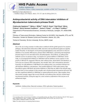 Antimycobacterial Activity of DNA Intercalator Inhibitors of Mycobacterium Tuberculosis Primase Dnag