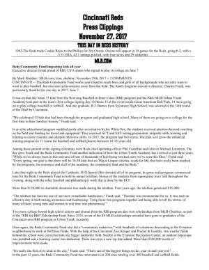 Cincinnati Reds Press Clippings November 27, 2017 THIS DAY in REDS HISTORY 1962-The Reds Trade Cookie Rojas to the Phillies for Jim Owens