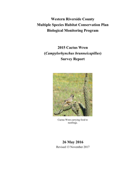 Cactus Wren Survey Report 2015